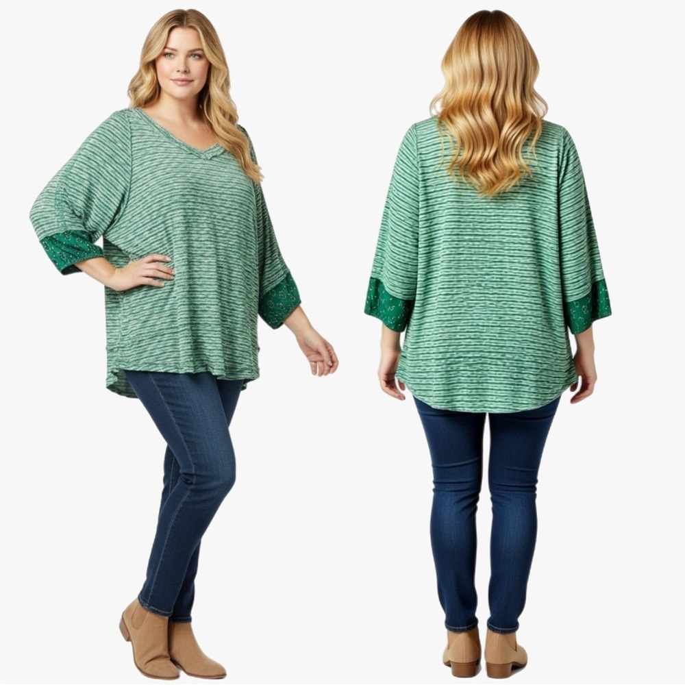 NWT Eyeshadow Green 3/4 Inch Sleeve Blouse Women’s Size Large